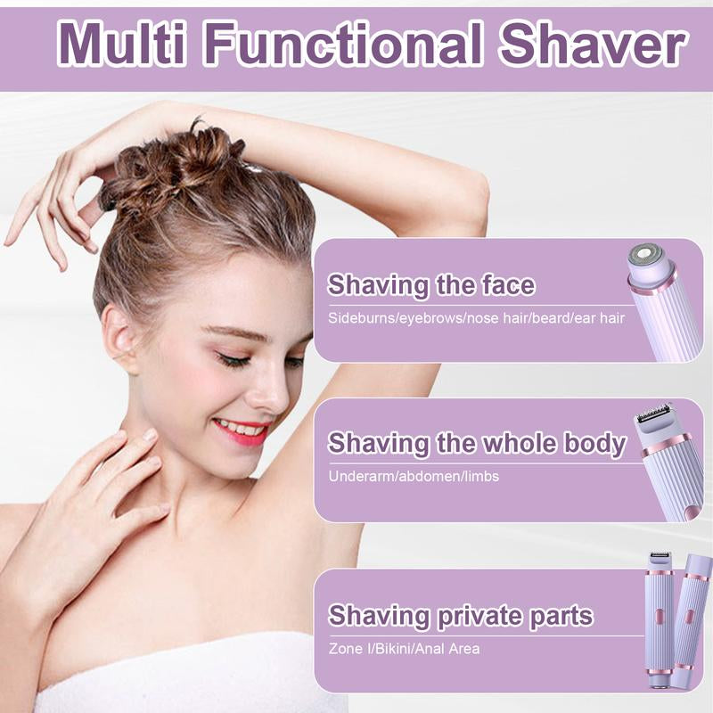 2-In-1 Women'S Electric Shaver - Wet & Dry Epilator for Eyebrows, Face, Legs & Underarms - Portable Bikini Trimmer - Rechargeable Cordless - Gentle & Effective Shave