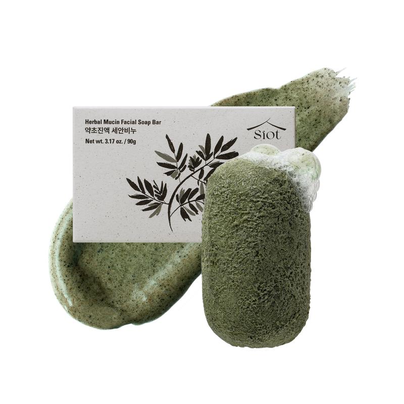 SIOT Herbal Mucin Facial Soap Bar | Hydrating & Soothing with Coconut, Jojoba, Olive Oil, Green Tea, and Mugwort – Handmade, Cleanser for Acne & Sensitive Skin | 3.2Ozx1Ea