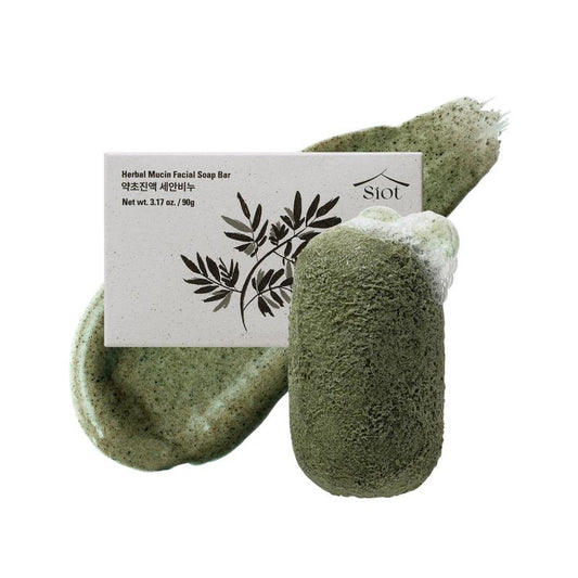 SIOT Herbal Mucin Facial Soap Bar | Hydrating & Soothing with Coconut, Jojoba, Olive Oil, Green Tea, and Mugwort – Handmade, Cleanser for Acne & Sensitive Skin | 3.2Ozx1Ea